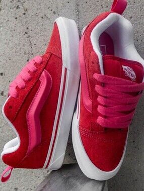 Vans Knu Skool Skate Shoes- Racing Red/Pink